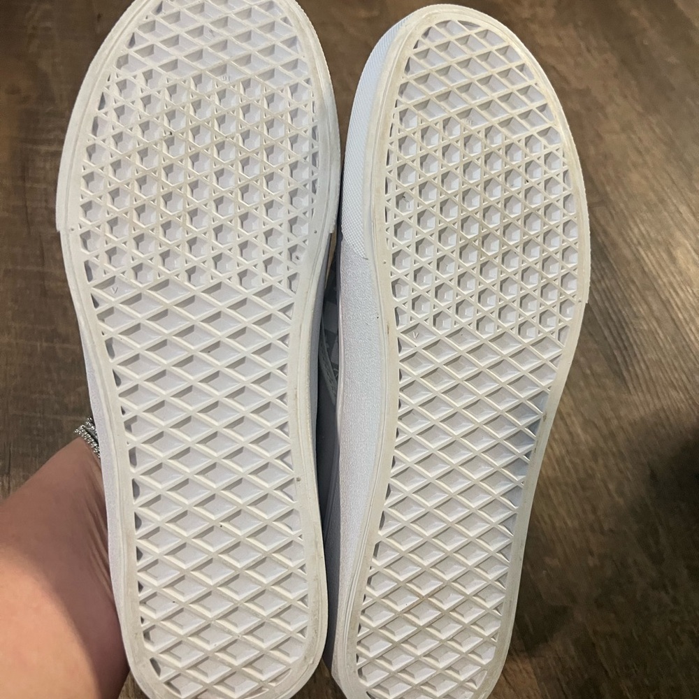 Vans White and Gray Slip-On Sneakers - Cute LV Design - 8.5 Women’s - GUC - Picture 4 of 4